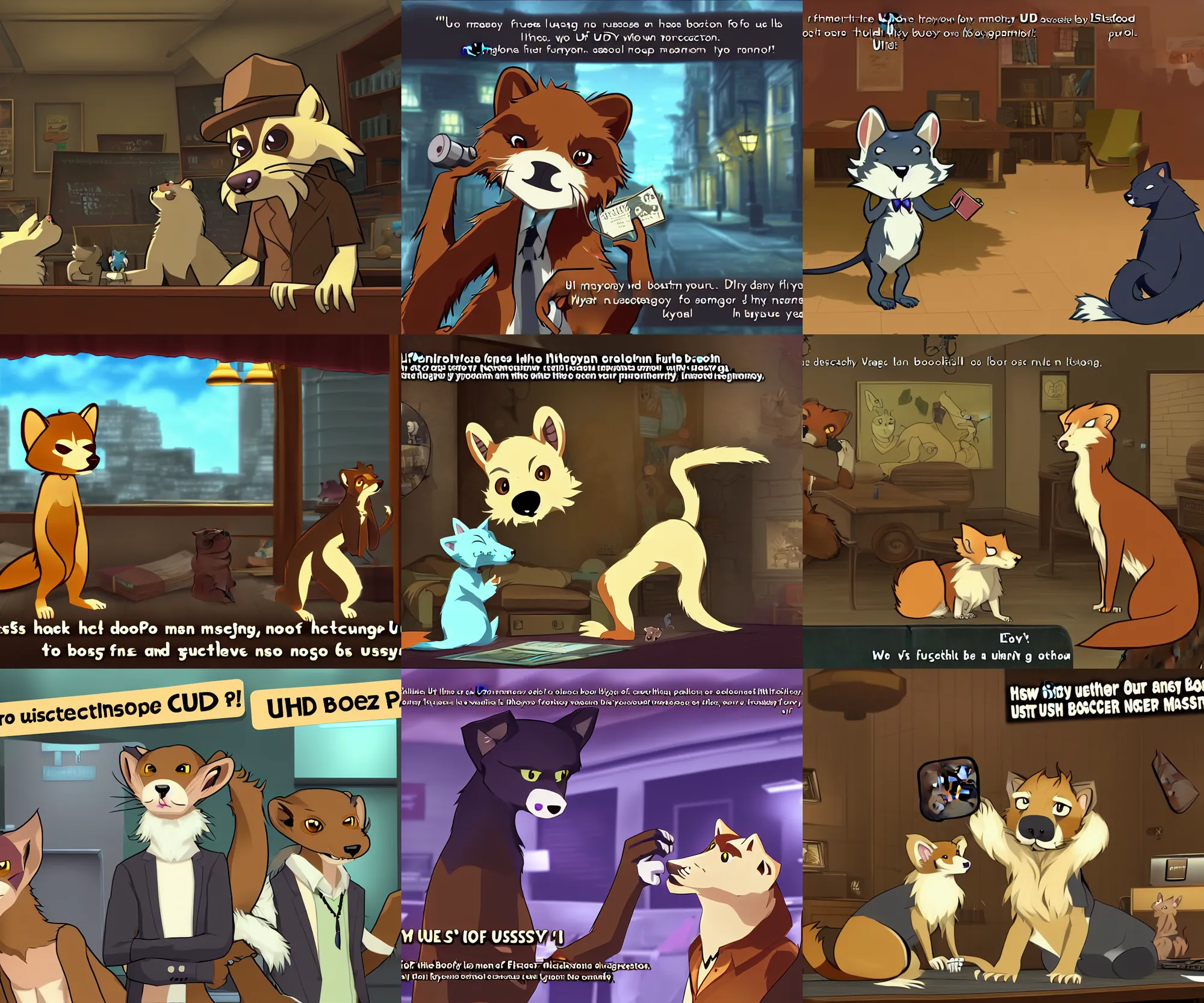 Image similar to furry - weasel - detective - fursona uhd ue 5 visual novel pc game screenshot : mystery of the booped snout