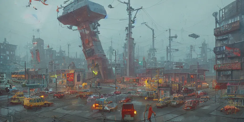 Prompt: a weird town city places with a giant weird animalsimon stalenhag, high detail, digital art, realistic, trending on artstation