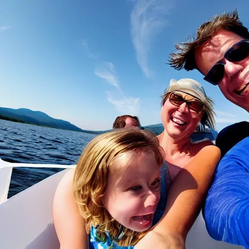 Image similar to selfie photograph of family summer boating on lake champlain