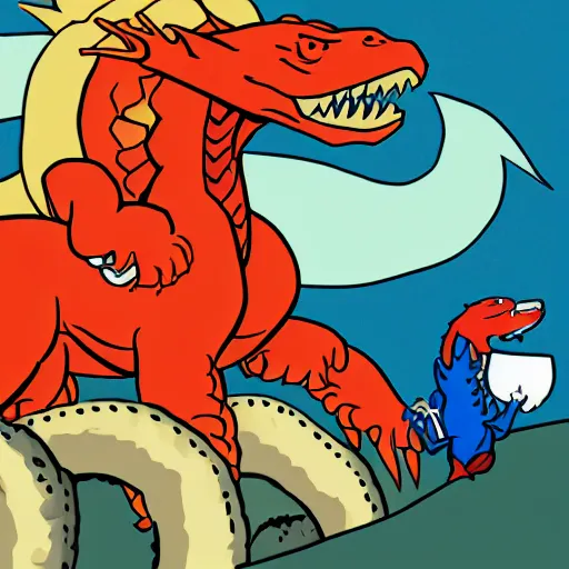 Prompt: Daenarys Targaryen riding Trogdor the Burninator to war, game of thrones, homestar runner