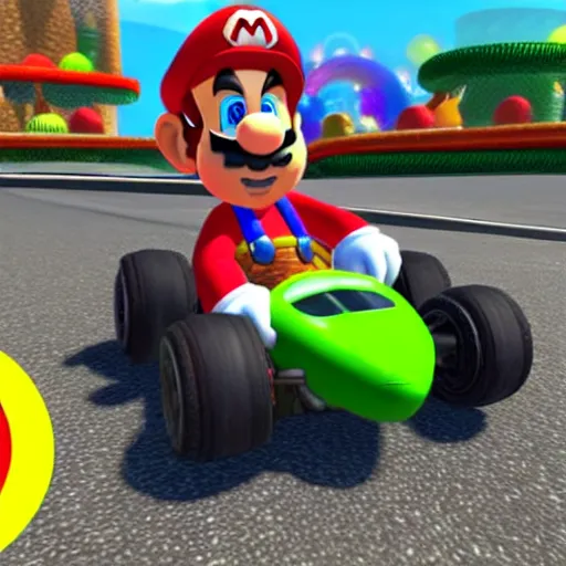 Prompt: screenshot of mario kart with eminem