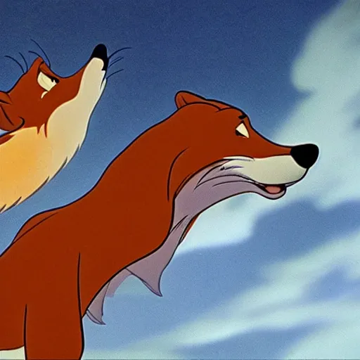 Image similar to a still frame from the fox and the hound ( 1 9 8 1 )