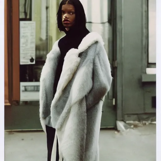 Image similar to realistic photoshooting for a new vetements lookbook, color film photography, photo of a woman, photo in style of tyler mitchell, 3 5 mm, featured on vogue