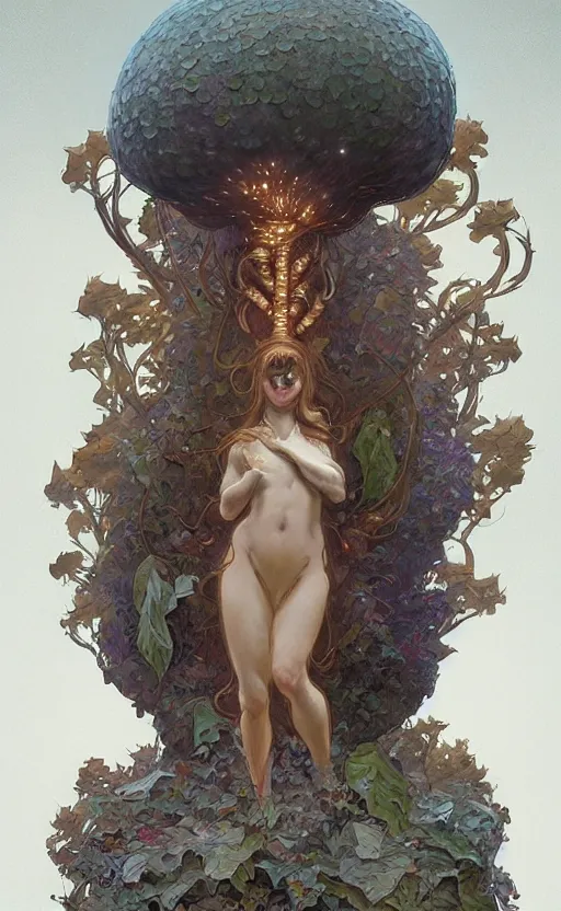 Image similar to a humanoid mushroom creature, humanoid shape, full body, intricate, highly detailed, digital painting, artstation, concept art, sharp focus, cinematic lighting, illustration, art by artgerm and greg rutkowski, alphonse mucha, cgsociety