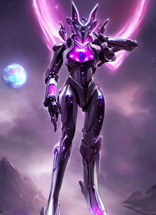 Image similar to cinematic giantess shot, cosmic sized beautiful stunning elegant hot giant robot mecha female dragon goddess, sharp sleek cyborg dragon head, sharp metal ears, smooth purple eyes, smooth fuschia skin, smooth silver armor, nebula sized, epic proportions, epic scale, macro furry, furry art, dragon art, goddess art, giantess art, warframe fanart, furaffinity, octane