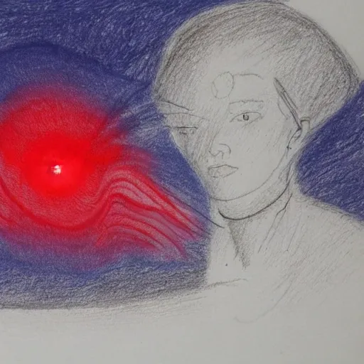 Prompt: hilghly detailed abstract drawing of a red night sky with a woman silhouette in foreground