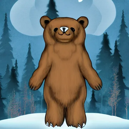 Image similar to scary bear standing on 2 legs, huge bear, taller than the trees, forest, colossal bear, digital art