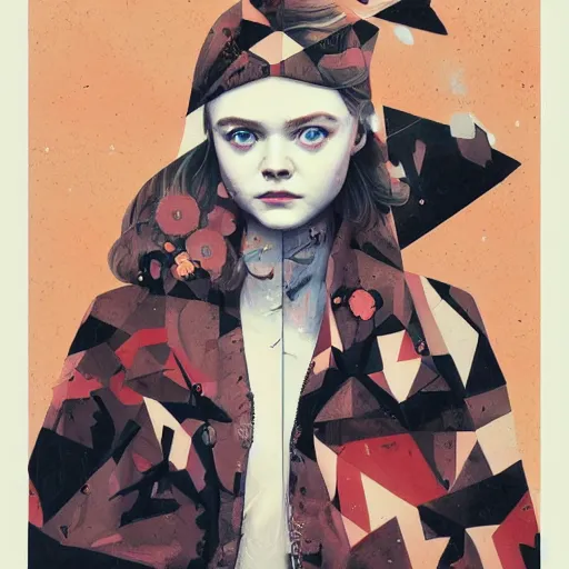 Prompt: Elle Fanning in The Queen’s Gambit picture by Sachin Teng, asymmetrical, dark vibes, Realistic Painting , Organic painting, Matte Painting, geometric shapes, hard edges, graffiti, street art:2 by Sachin Teng:4