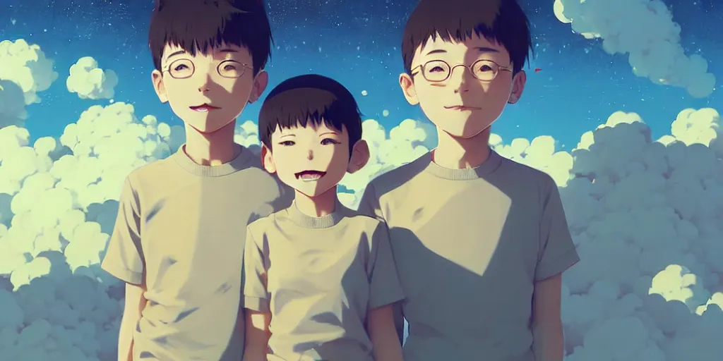 Prompt: 3 d portrait of smiling boy and girl with astronaut helmets by ilya kuvshinov, cloudy sky background lush landscape ln illustration concept art anime key visual trending pixiv by victo ngai fanbox by greg rutkowski makoto shinkai takashi takeuchi studio ghibli