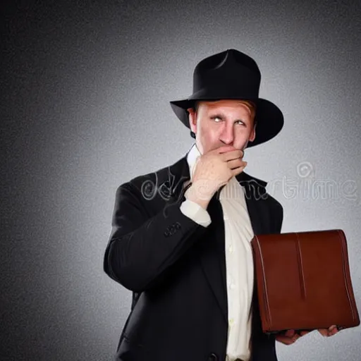 Prompt: old fashioned detective in hat on dark background stock photo shatterstock