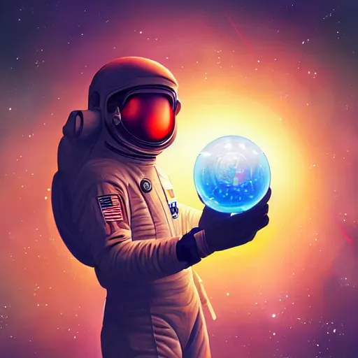 Image similar to an astronaut holding a star in a crystal ball, sci - fi art, cyberpunk art, illustrated by mike beeple winklemann, cgsociety contest winner, space art, artstation