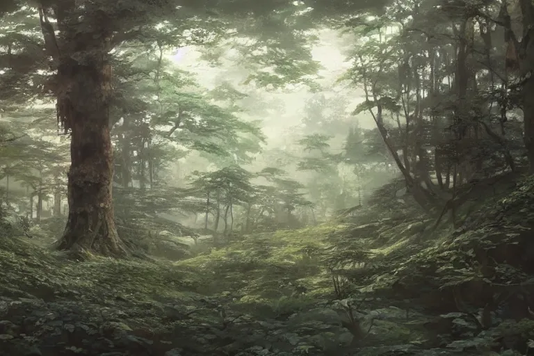 Prompt: painting of a forest by katsuhiro otomo, yoshitaka amano, nico tanigawa, artgerm, greg rutkowski makoto shinkai takashi takeuchi studio ghibli, akihiko yoshida rendered with intense 3 d effect