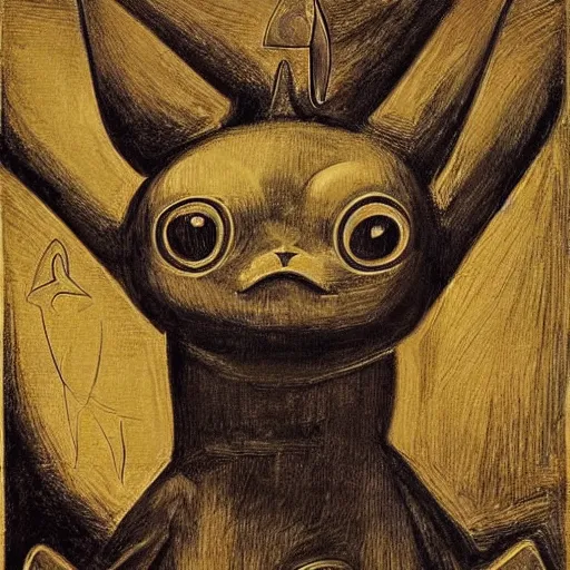 Prompt: renaissance painting of pikachu inspired by h. r. giger