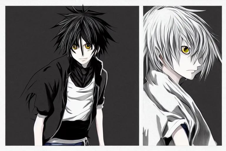 Image similar to l · lawliet, hunchback, death note, white t - shirt