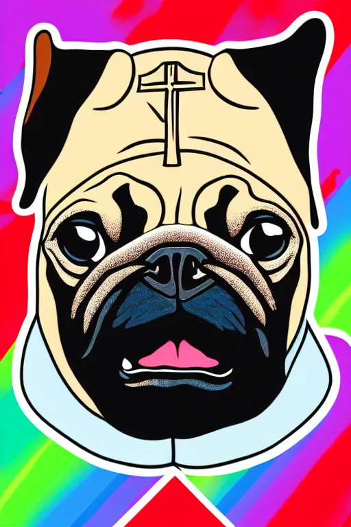 Image similar to Portrait of a pug as the pope, sticker, colorful, illustration, highly detailed, simple, smooth and clean vector curves, no jagged lines, vector art, smooth