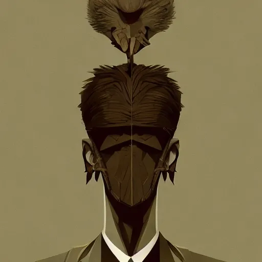 Image similar to ripped physique Man Beak portrat Sherlock Samuel Beckett Beak Detective Anthropomorphic furry fashion vogue Vulture man wearing a Buzzard costume wearing a hobo costume gerald brom bastien grivet greg rutkowski norman rockwell portrait face head beak eyes