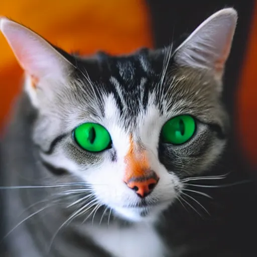 Prompt: Picture of a cat named Daisy orange and black with green eyes