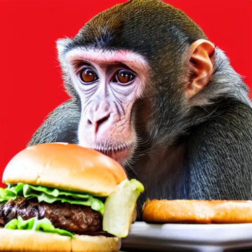 Image similar to a monkey eating an hamburger