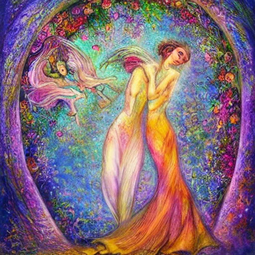 Prompt: abstract figurative art, lovers of spring, josephine wall, dreamy, muted, pastel colors