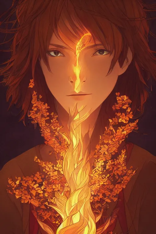 Image similar to a beautiful render of a beautiful female fire sprite, flames, anime, manga, a beautiful face, perfectly shaded, atmospheric lighting, style of makoto shinkai, raphael lacoste, louis comfort tiffany, artgerm, karol bak, james jean, alphonse maria mucha