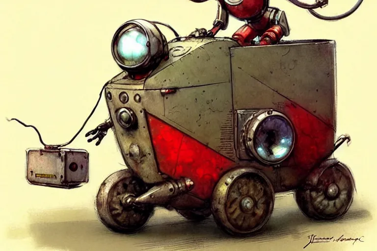 Image similar to adventurer ( ( ( ( ( 1 9 5 0 s retro future robot android mouse circus dumptruck. muted colors. ) ) ) ) ) by jean baptiste monge!!!!!!!!!!!!!!!!!!!!!!!!! chrome red