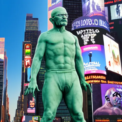 Image similar to a highly detailed renaissance sculpture of walter white by michelangelo, standing in times square, 3 d render, hyper detailed, sharp focus, 8 k resolution