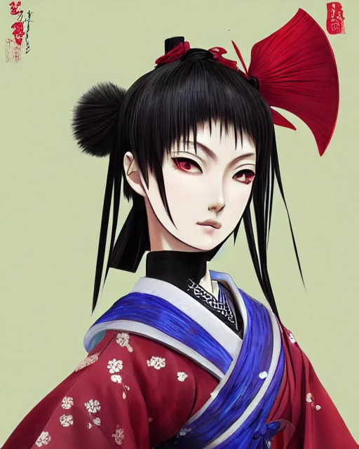 Image similar to oichi from sengoku basara ,samurai warriors in the paintetly style of WLOP yasutomo oka artgerm brush stroke oil painting imagine fx artstation