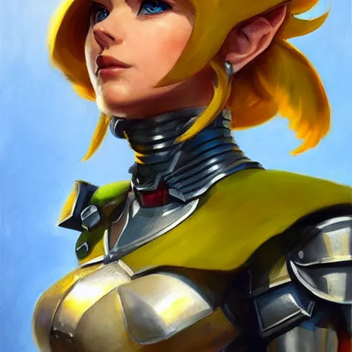 Image similar to greg manchess portrait painting of armored female link from legend of zelda as overwatch character, medium shot, asymmetrical, profile picture, organic painting, sunny day, matte painting, bold shapes, hard edges, street art, trending on artstation, by huang guangjian and gil elvgren and sachin teng