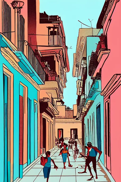 Image similar to cuba, illustration, in the style of katinka reinke