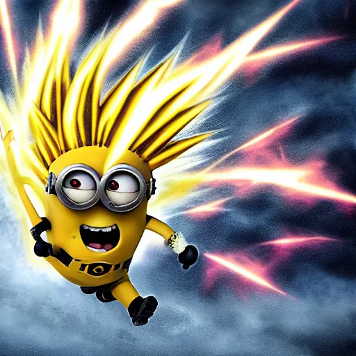 Prompt: minion going super saiyan