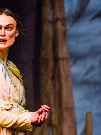 Image similar to a photograph of Keira Knightley as Miranda from the stage production of The Tempest taken with Nikon D3500, 4K UHD