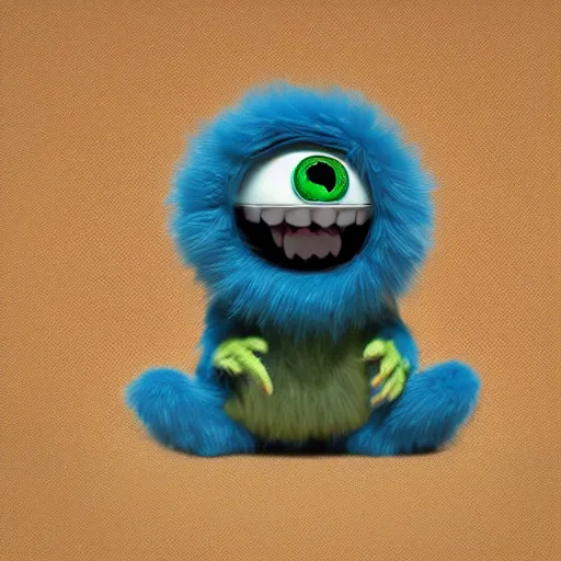 Image similar to cute little furry baby monster in the style of Pixar, product photography, centered