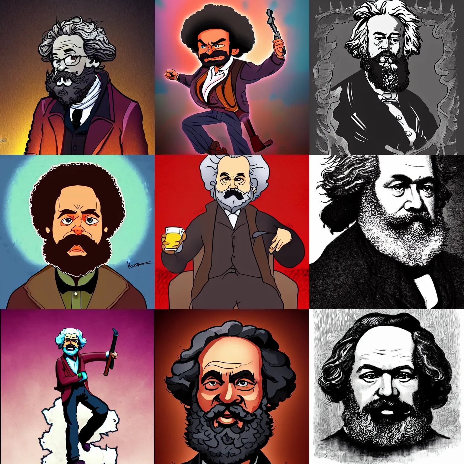 Prompt: Karl marx in the style of the cartoon boondocks, highly detailed, excellent composition, dramatic lighting, trending on ArtStation