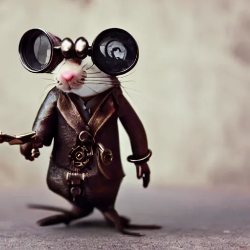 Image similar to a rat with steampunk googles, by Esao Andrew