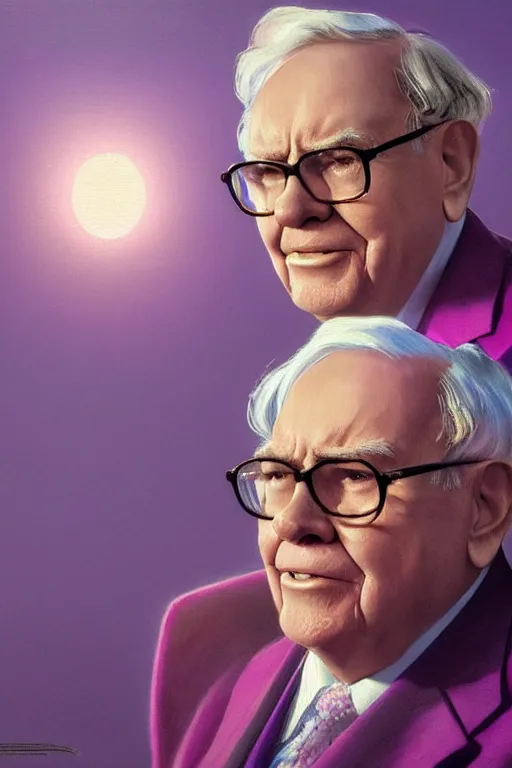 Image similar to warren buffet robotic clothes in the beach purple sun, pink lighting ultra realistic photorealistic highly detailed high quality, a stunningly, digital painting, artstation, concept art, smooth, sharp focus, illustration, art by artgerm and greg rutkowski and alphonse mucha 8 k