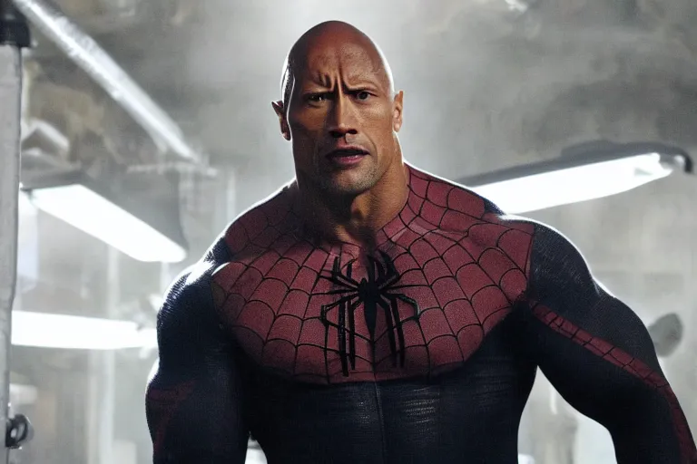 Image similar to film still of Dwayne Johnson as Eddie Brock in Spider-man 3 2007, 4k