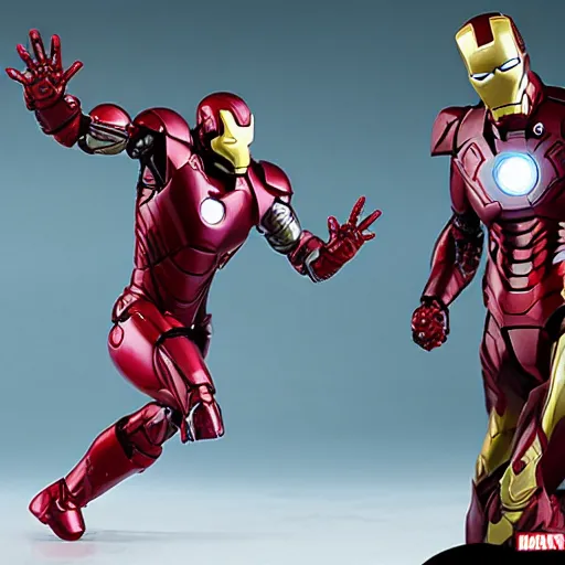 Image similar to marvel legends, actionfigure, iron man, product photo,