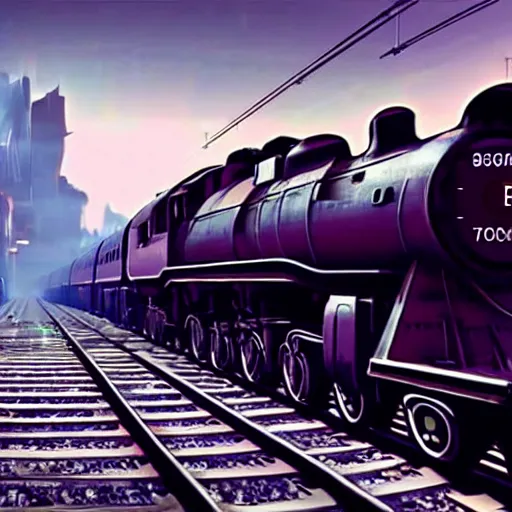 Image similar to :: Train to Hogwarts :: cyberpunk style :: Makoto Shinkai cyberpunk style :: Cinematography by Zack Snyder ::8k resolution :: cinematic shot :: epic :: awe :: masterpiece