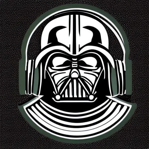 Image similar to svg sticker of a Pop-Wonder Darth-Vader at a rave, spinning records, giant headphones rocking out, wearing headphones, huge speakers, dancing, rave, DJ, spinning records, digital art, amazing composition, rule-of-thirds, award-winning, trending on artstation, featured on deviantart