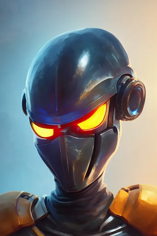 Image similar to epic mask helmet robot ninja portrait stylized as fornite style game design fanart by concept artist gervasio canda, behance hd by jesper ejsing, by rhads, makoto shinkai and lois van baarle, ilya kuvshinov, rossdraws global illumination radiating a glowing aura global illumination ray tracing hdr render in unreal engine 5