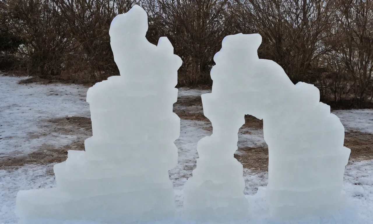 Prompt: an ice sculpture of a shiba inu dog