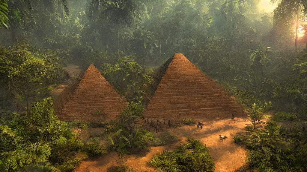 Image similar to A hidden pyramid found in the jungles of Congo very very very beautiful scenery, hd, hdr, ue5, ue6, unreal engine 5, cinematic 4k wallpaper, 8k, ultra detailed, high resolution, artstation, award winning