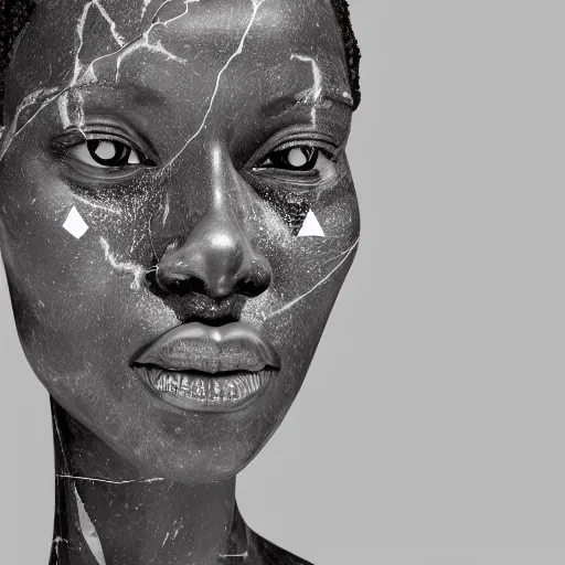 Prompt: hyper realistic of a stunning intricate cracked black marble falling african american woman angel body sculpture, highly detailed, white background, trending on artstation, hyperrealism, matte painting, subsurface scattering
