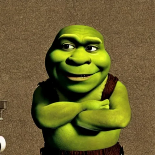 Image similar to shrek on a toilet