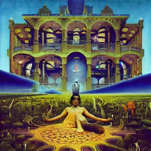 Image similar to psychedelic visionary art by paul delvaux, james christensen, rob gonsalves and tim white