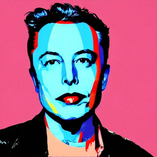 Prompt: the portrait of obnoxious elon musk, colorful pop art, modern art, by andy warhol