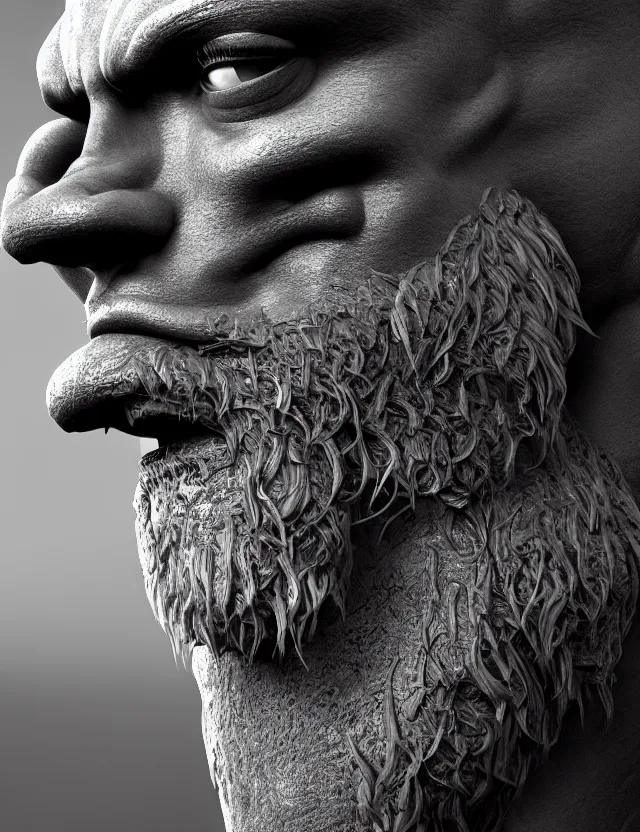 Image similar to 3 d close - up profile portrait of hercules. beautiful intricately detailed painting 8 k resolution, behance hd, digital matte painting, hyperrealism, cinema 4 d, finalrender, sketchlab, semirealism ; hypermaximalist ; unreal engine vray, raytrace, hyperdetailed, concept art, 6 4 megapixels, coherent, bokeh, cgs