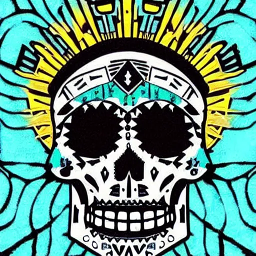 Image similar to aztec skull with a ((((((((((crown of hops)))))))))), acidwave!!!!!!!!!!!!!!!!!!!!!!!!!!!