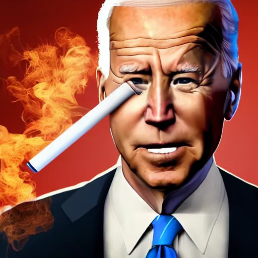 Image similar to hyperrealistic photograph of joe biden smoking a vape pen | smoke coming out of his mouth, artstation, 4 k