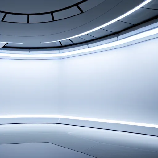 Image similar to a white room 1 2 ft long x 1 0 ft wide x 8 ft tall, geometrically perfect, clean and empty, sci fi spaceship futuristic paneling unreal engine, general studio lighting, 8 k,